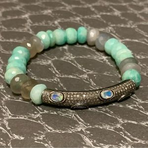 Opal & Diamond Beaded Stretch Bracelet